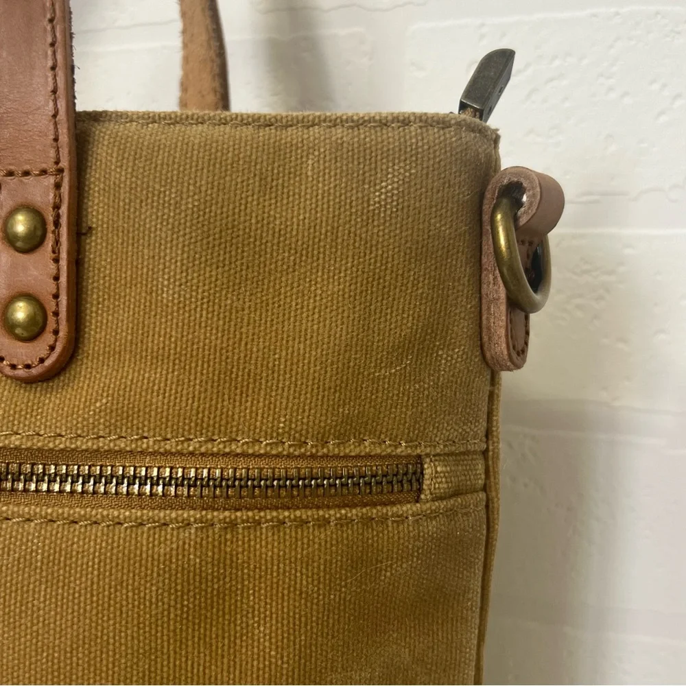 Lee Montana X Denim Waxed Canvas Tan Tote Bag Water Resistant Leather Trim